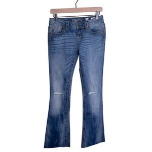 MISS ME Classic Mid Rise Blue Bootcut raw hem distressed  Jeans 26